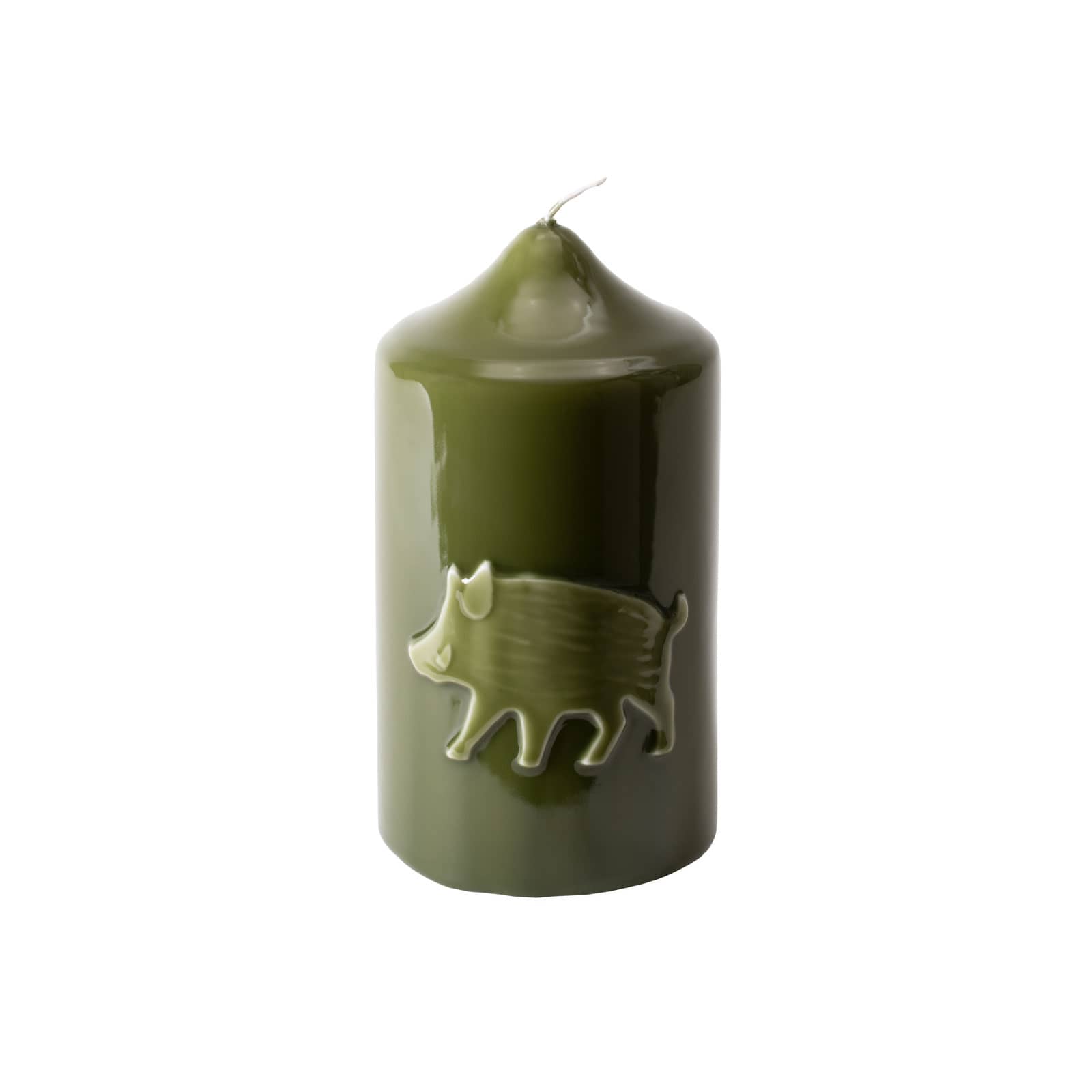 Engels Kerzen Gelackte Stumpenkerze Wildschwein 8x15cm olive