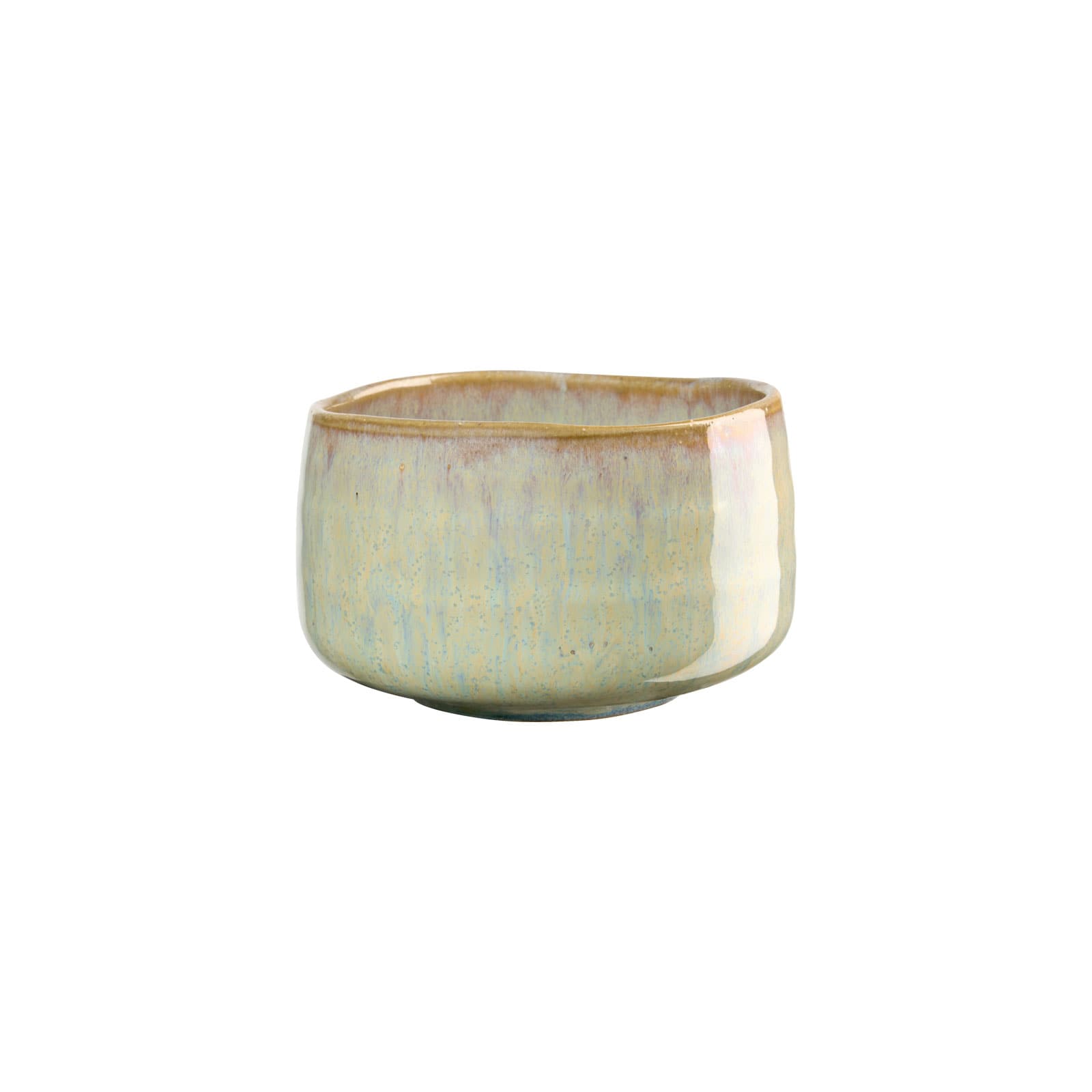 Die Moribana Matcha Schale türkis von Asa Selection hat eine glänzende Glasur in mehreren Grün- und Brauntönen.