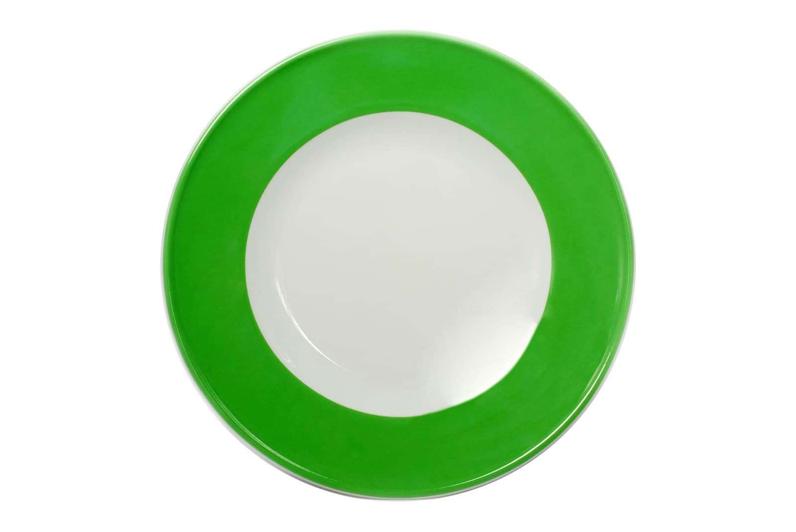 Der Dibbern Solid Color Frühstücksteller mit einem apfelgrünengrünen Rand vor weißem Hintergrund.