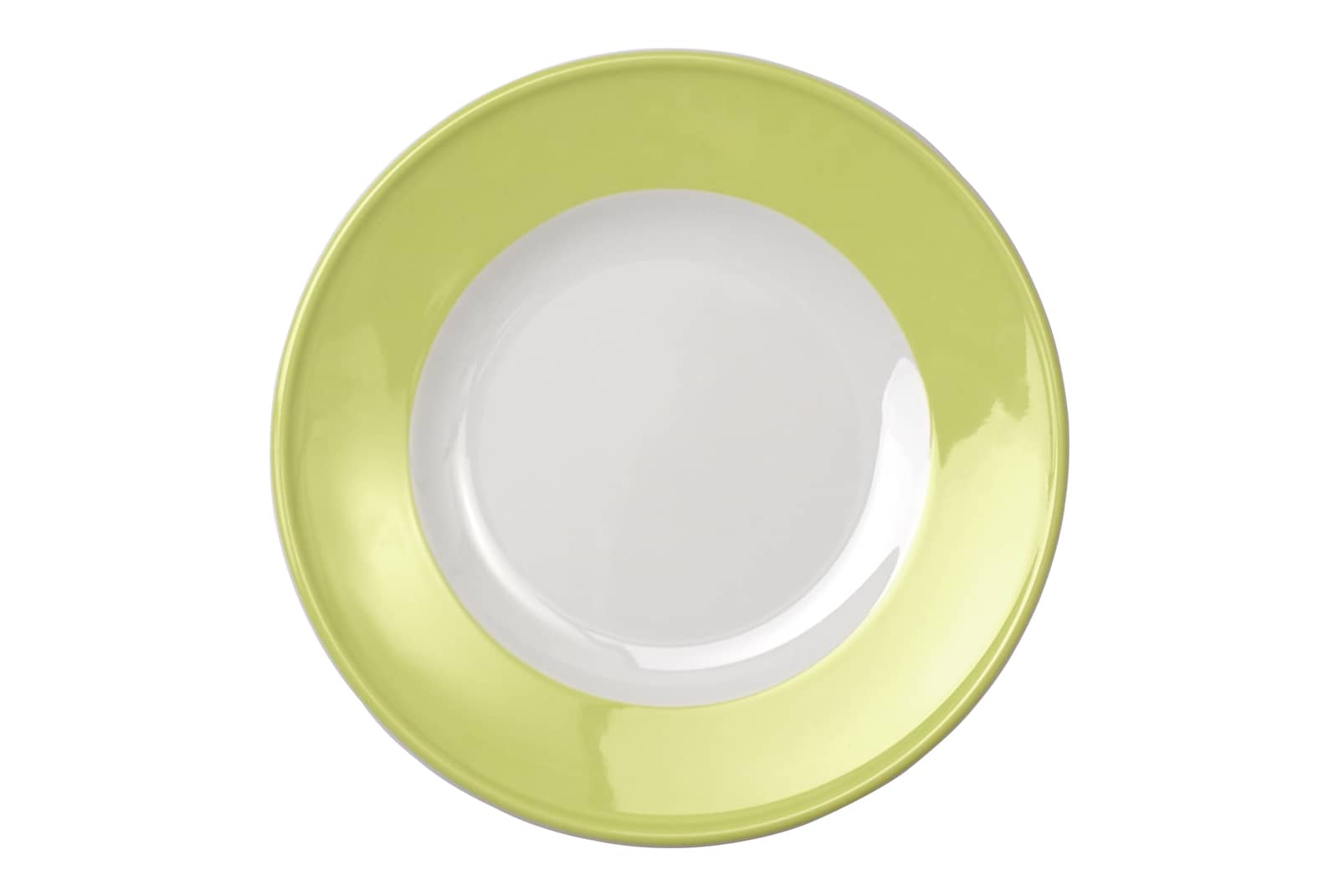 Der Dibbern Solid Color Frühstücksteller mit einem pistaziengrünen Rand vor weißem Hintergrund.