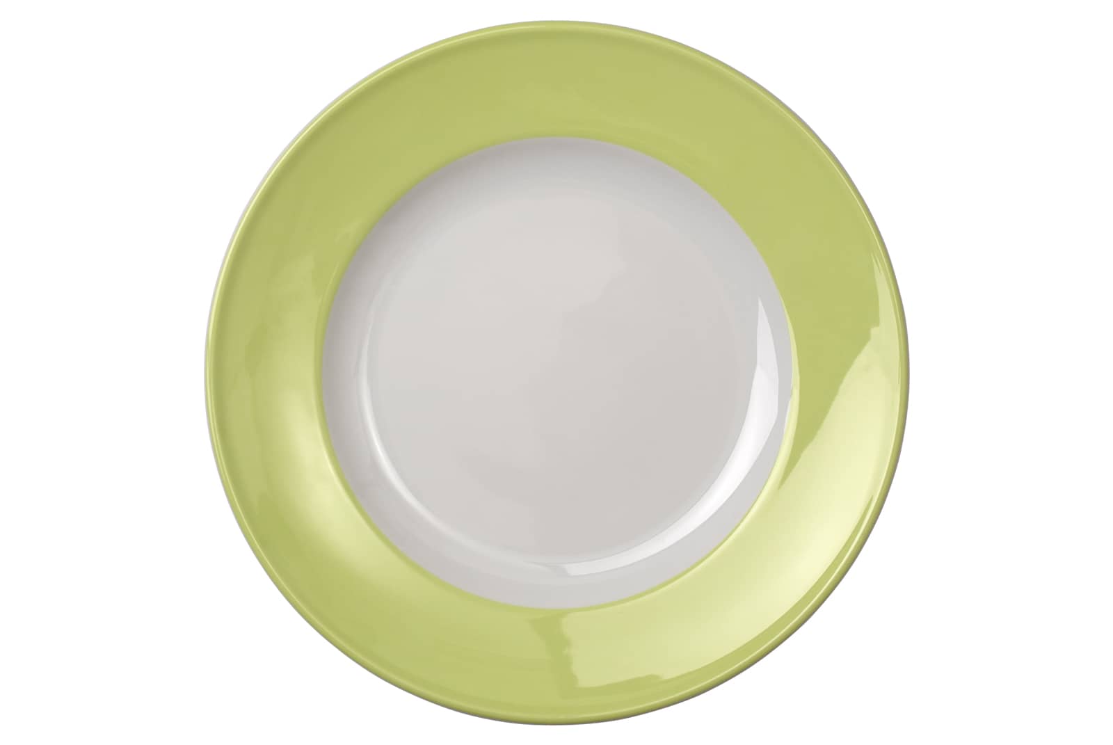 Der Dibbern Solid Color Speiseteller mit einem pistaziengrünen Rand vor weißem Hintergrund.