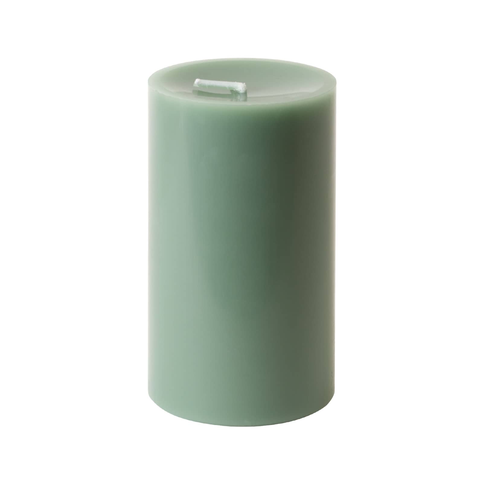 Die Stumpenkerze 8x15cm linde von Engels Kerzen hat eine pastellgrüne Farbe.