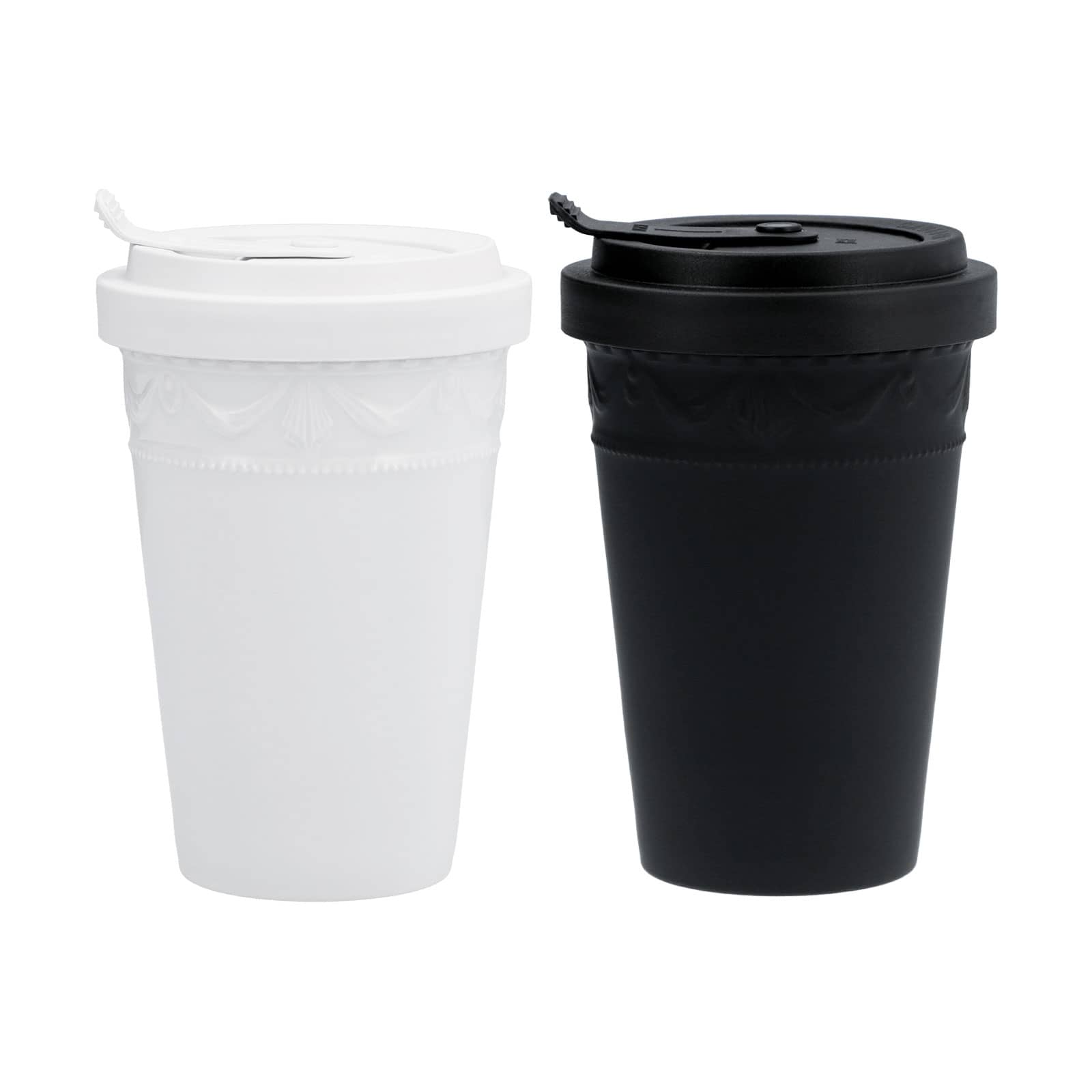 KPM -  Berlin Kurland To-Go Becher Set Black&White mit Deckel & 2 Ledermanschetten