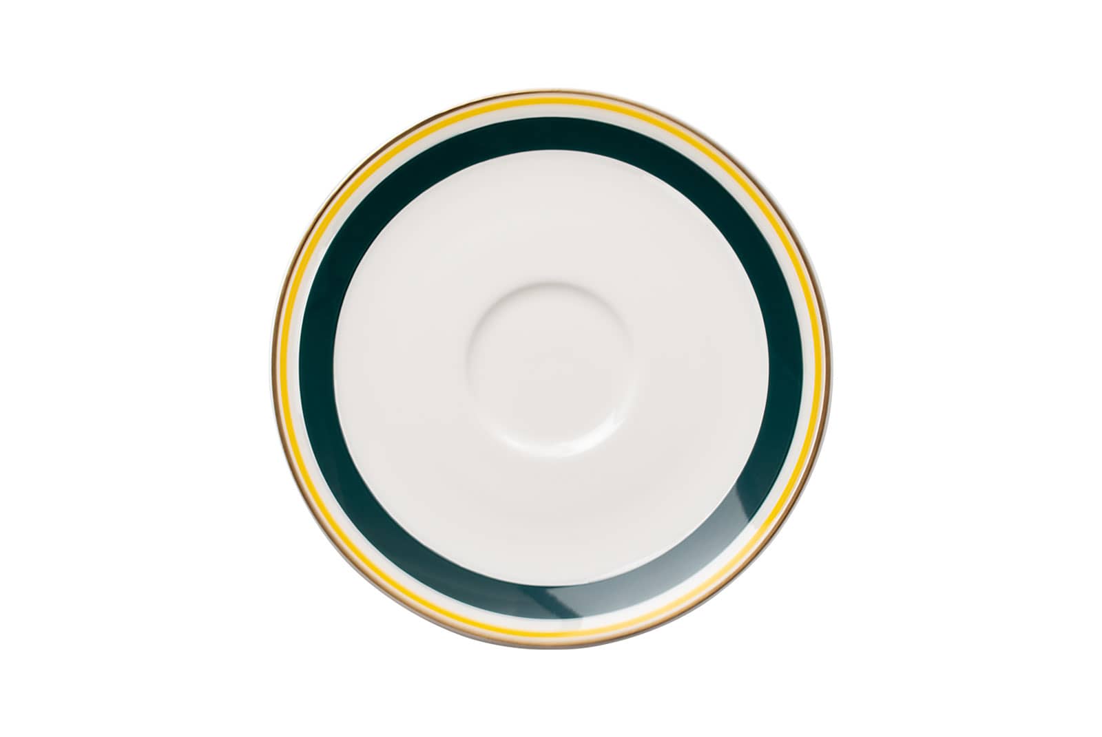 Die Kaffee-Untertasse dunkelgrün/gelb der Dibbern Serie Capri