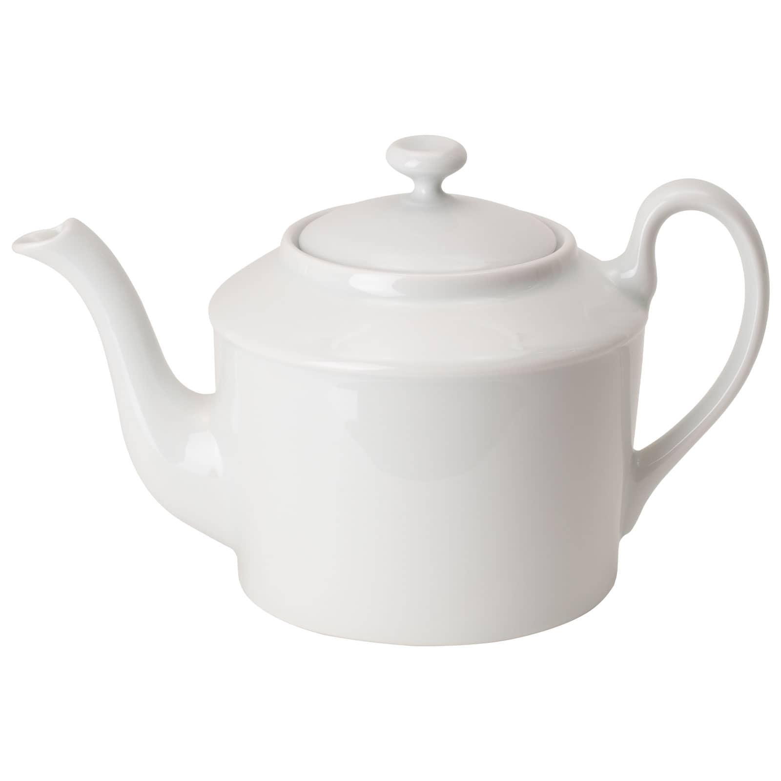 Die Limoges weiß Teekanne von WEITZ ist eine klassische, leicht zylindrische Porzellankanne mit einem geschwungenen Ausgießer.