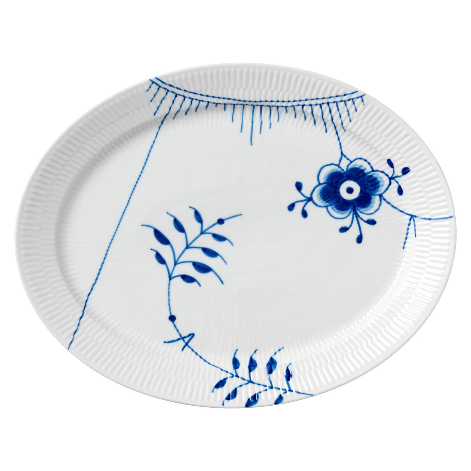 Royal Copenhagen Mega Blau Gerippt Platte oval 33,5cm 2382633