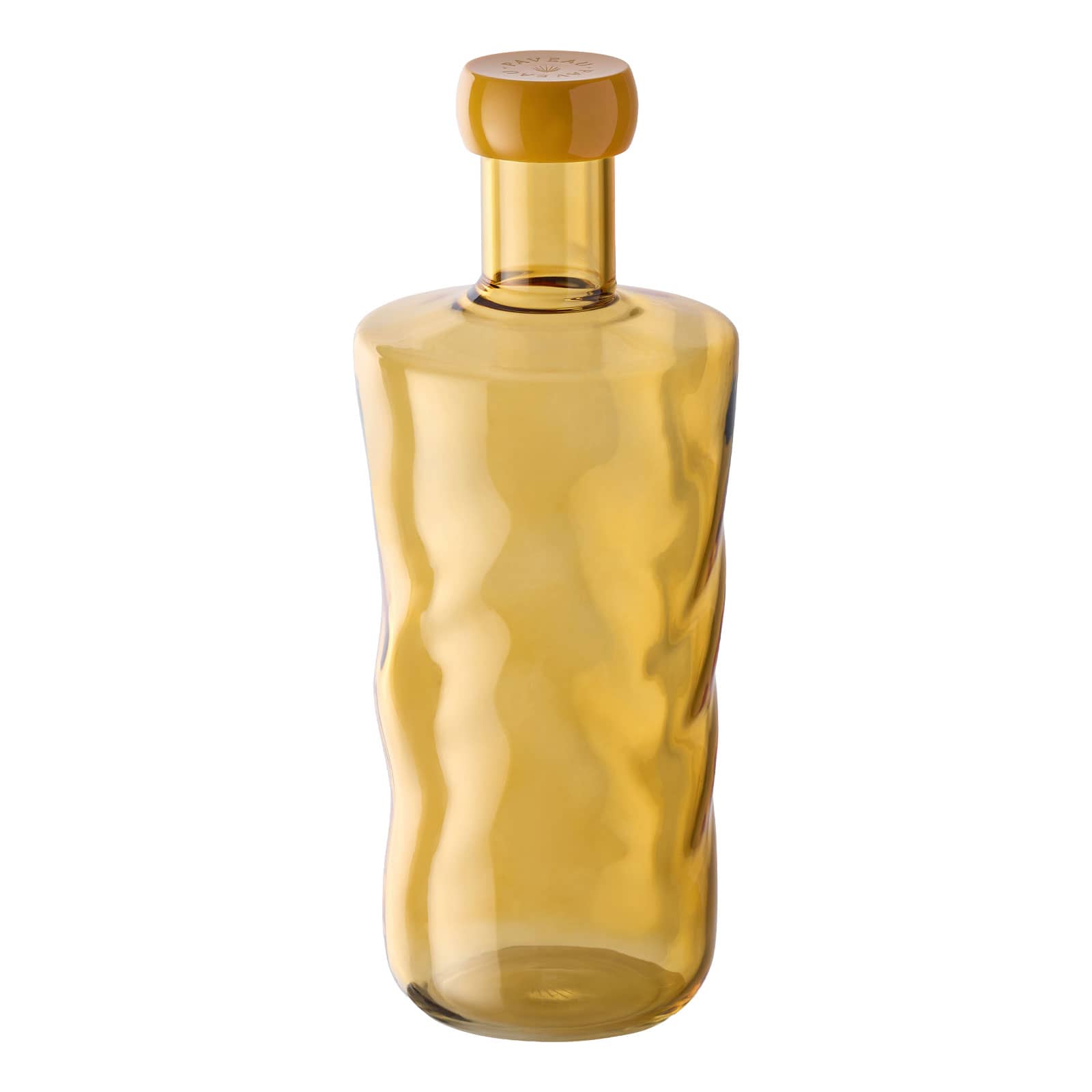 Die Swirl Wasserflasche in Dune von Paveau ist eine bernsteingelbe Wasserflasche mit einem gleichfarbigen Kunststoffdeckel.