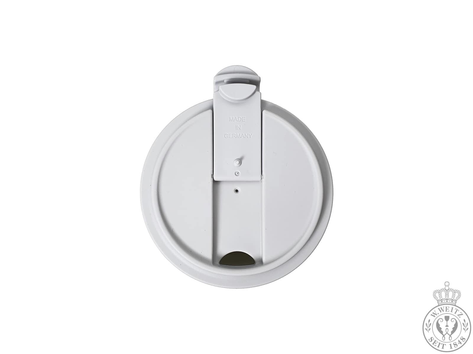 Dibbern Bone China weiß Coffee-To-Go Becher mit taupe farbener Lederbanderole