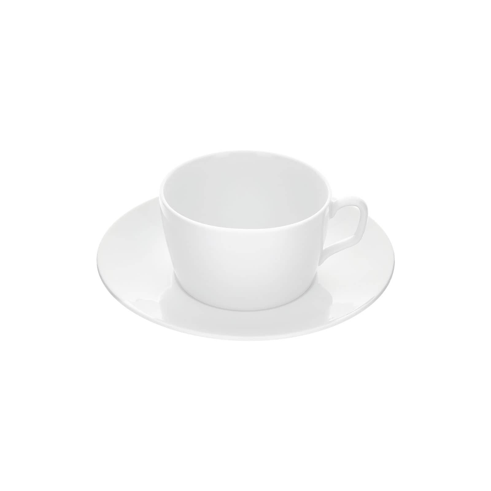 Die Cosmopolitan weiß Kaffeetasse mit Untertasse von Meissen ist eine kleine weiße Porzellantasse mit einer passenden Untertasse.
