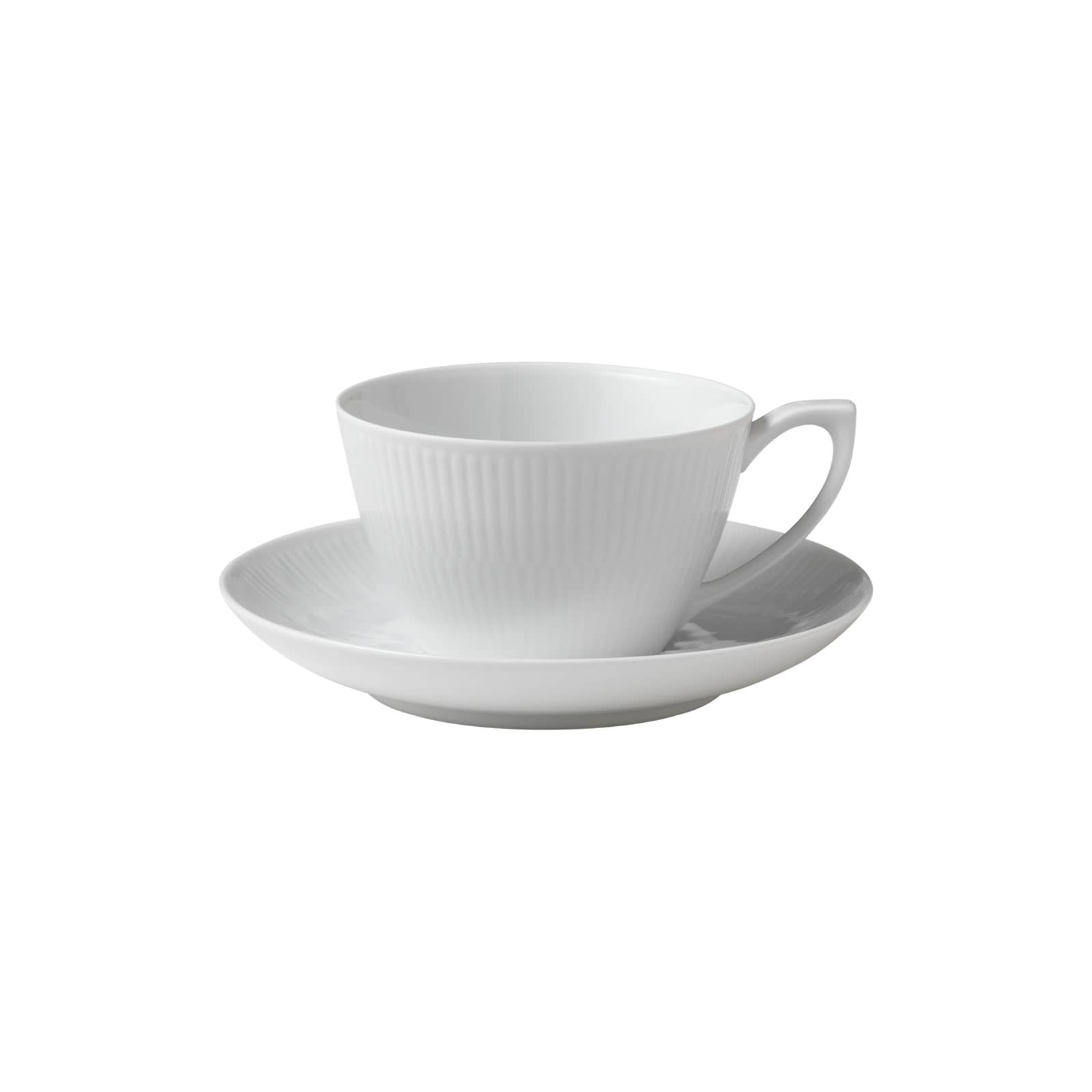 Royal Copenhagen Weiß Gerippt Tee-/Cappuccinotasse mit Untertasse 0,28ltr. 24080