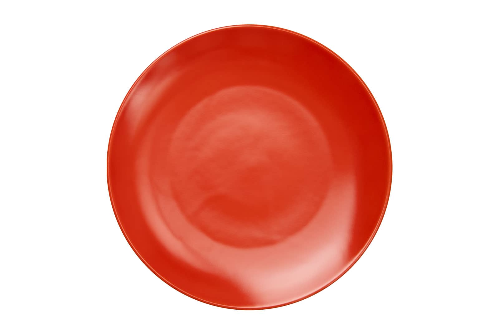 Der Dibbern One Color koralle Frühstücksteller ist ein kleiner Porzellanteller mit knallroter Glasur.