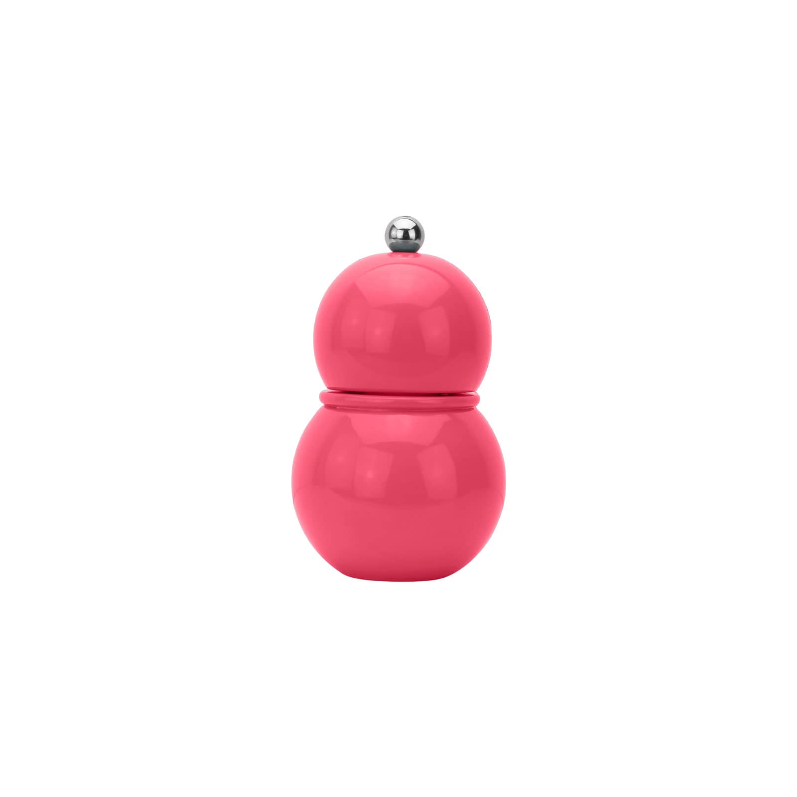 Die Chubbie Salz- und Pfeffermühle 12cm wassermelonenrosa von Addison Ross ist geformt wie zwei aufeinandergestapelte Kugeln. Sie ist überzogen von spiegelnd glänzendem, rosafarbenem Lack.