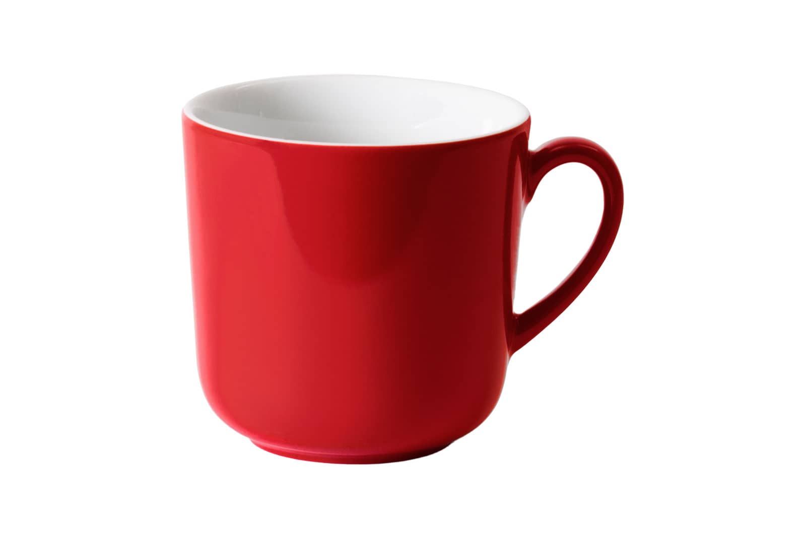 Der Solid Color rot Becher von Dibbern ist außen feuerwehrrot und innen weiß.