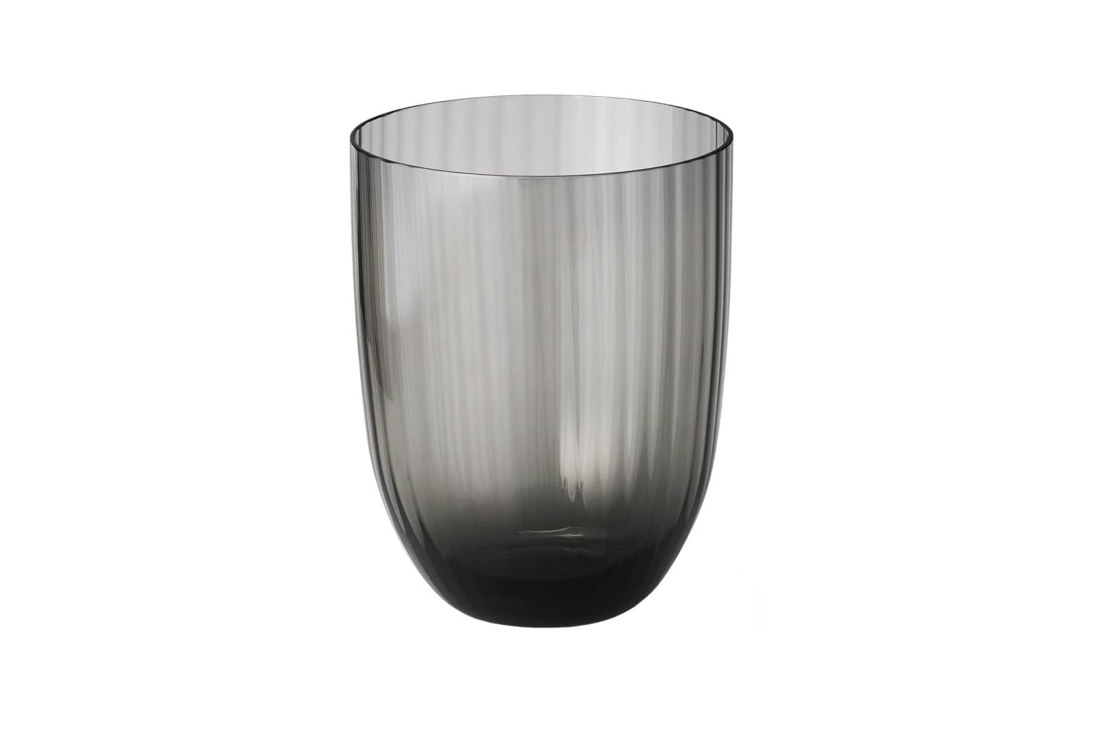 Das Como Glas 0,25ltr. grau von Dibbern ist ein rauchgraues Trinkglas mit einer gerillten Oberflächenstruktur.