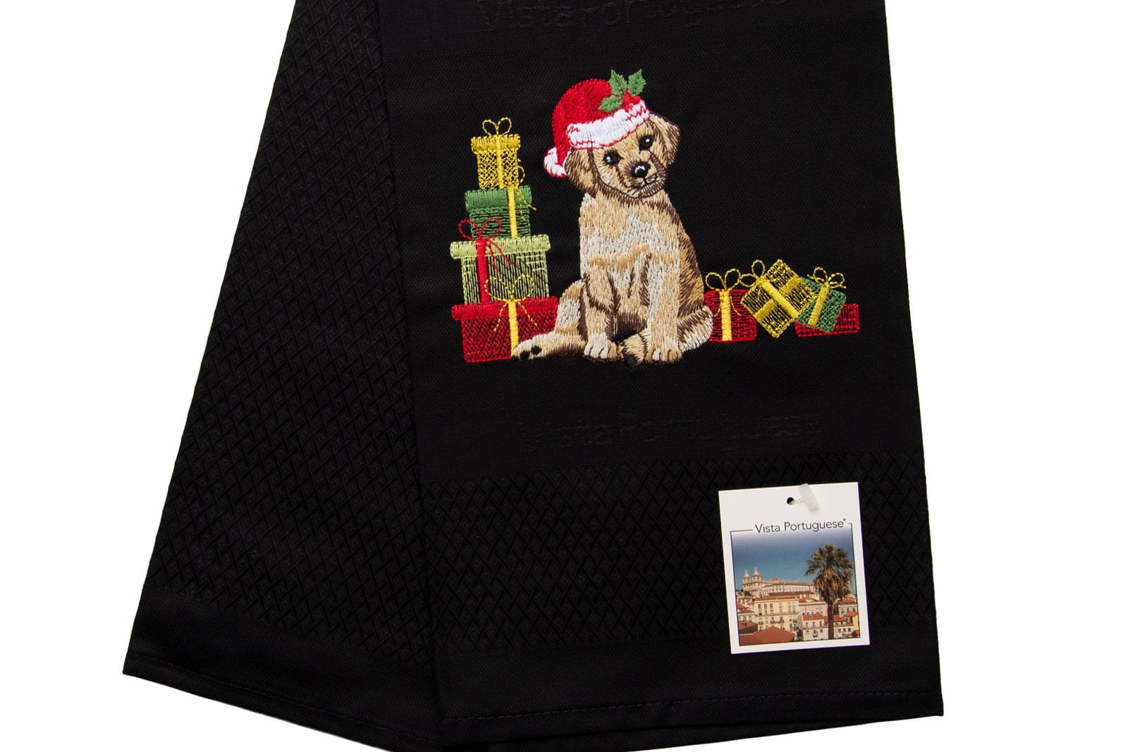 Vista Portuguese Geschirrtuch Christmas Dog 50x70cm schwarz