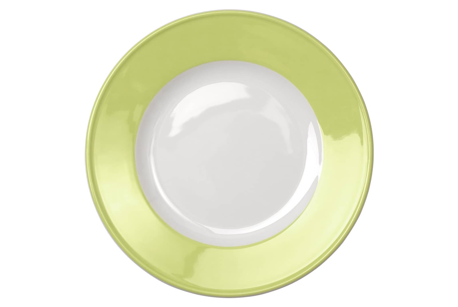Der Dibbern Solid Color Frühstücksteller mit einem pistaziengrünen Rand vor weißem Hintergrund.