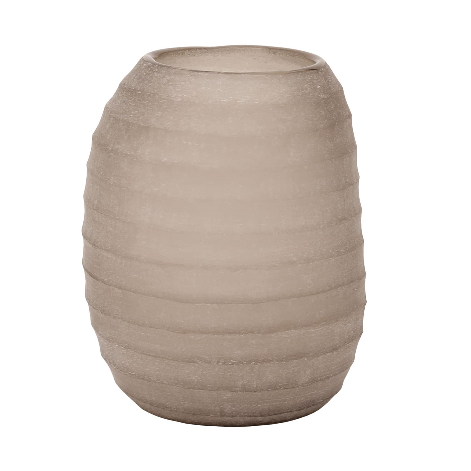 Die Belly Vase XL smokegrey von Guaxs besteht aus rauchgrauem Glas. Auf der handgeschliffenen Oberfläche befinden sich horizontale Rippen.