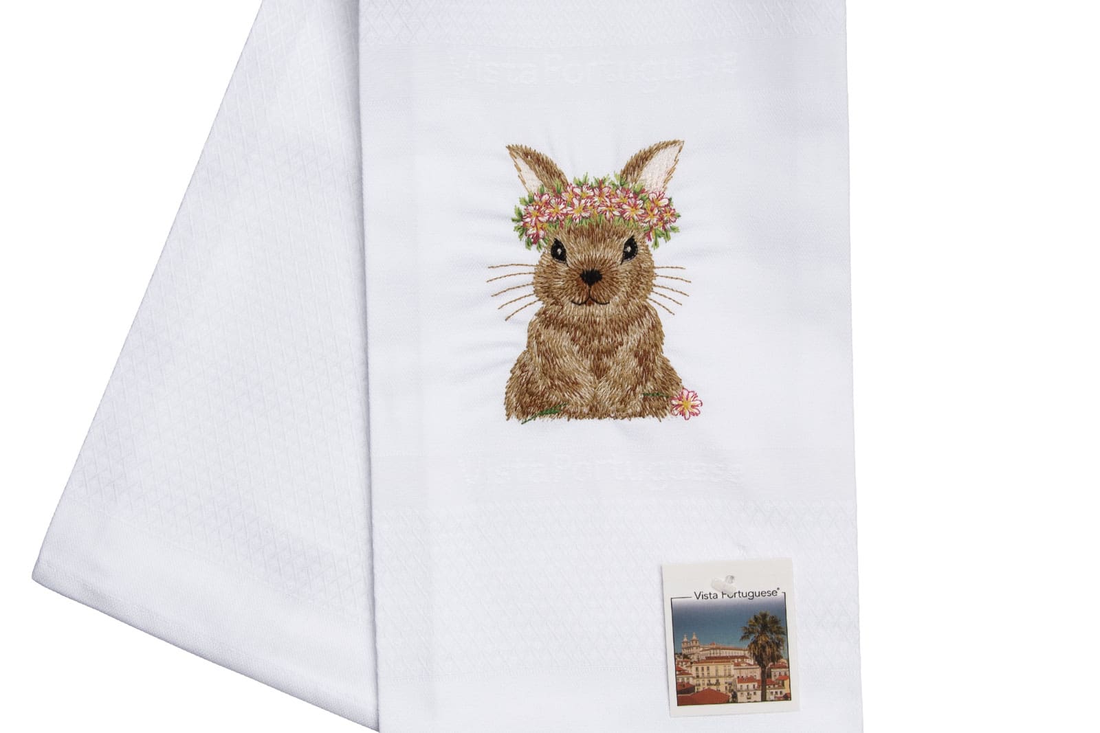 Vista Portuguese Geschirrtuch Hase mit Blumenkranz 50x70cm